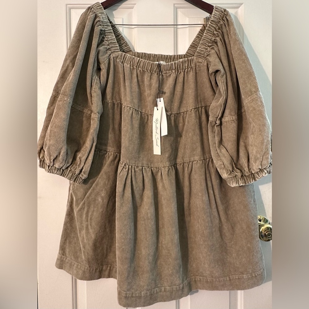 MUSTARD SEED S Babydoll Meredith Corduroy Tiered Dress Truffle Balloon Sleeves